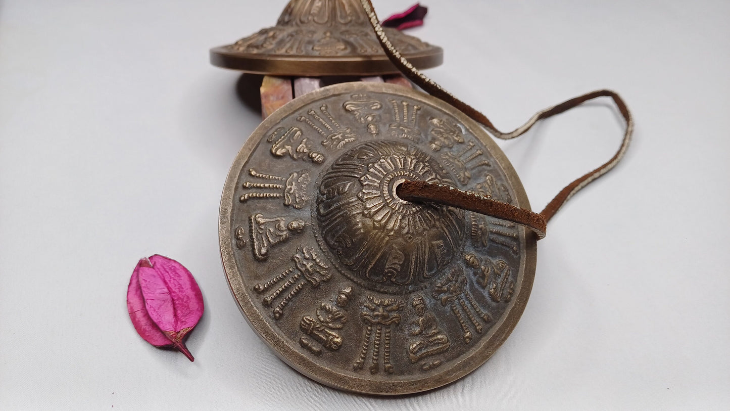 Vintage Rare Authentic Large Size Buddha Carved Tibetan Tingsha Bells,Handmade Tibetan Buddhist Ritual Cymbal,Yoga Sound Healing Tool