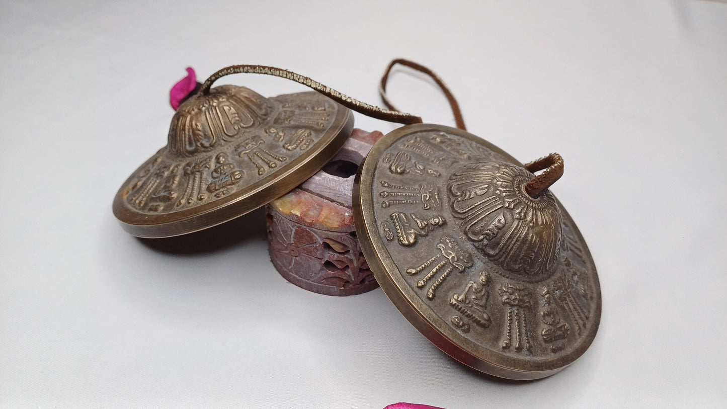 Vintage Rare Authentic Large Size Buddha Carved Tibetan Tingsha Bells,Handmade Tibetan Buddhist Ritual Cymbal,Yoga Sound Healing Tool