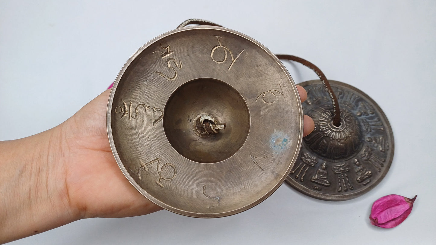 Vintage Rare Authentic Large Size Buddha Carved Tibetan Tingsha Bells,Handmade Tibetan Buddhist Ritual Cymbal,Yoga Sound Healing Tool