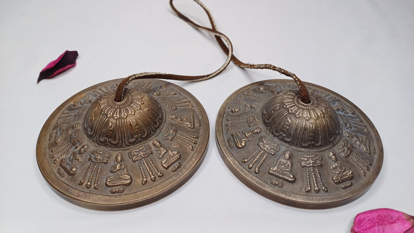 Vintage Rare Authentic Large Size Buddha Carved Tibetan Tingsha Bells,Handmade Tibetan Buddhist Ritual Cymbal,Yoga Sound Healing Tool
