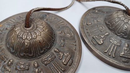 Vintage Rare Authentic Large Size Buddha Carved Tibetan Tingsha Bells,Handmade Tibetan Buddhist Ritual Cymbal,Yoga Sound Healing Tool