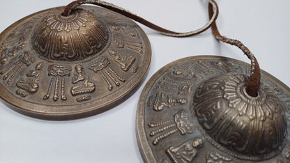 Vintage Rare Authentic Large Size Buddha Carved Tibetan Tingsha Bells,Handmade Tibetan Buddhist Ritual Cymbal,Yoga Sound Healing Tool