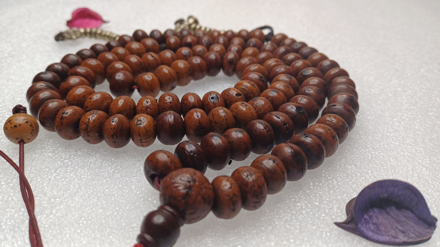 12mm 108 Genuine Antique Darked Phoenix One Eye Bodhi Seeds Mala,Antique Buddhist Prayer Mala,Tibetan Bodhi Beads,Nepali Bodhi Japa Rosary