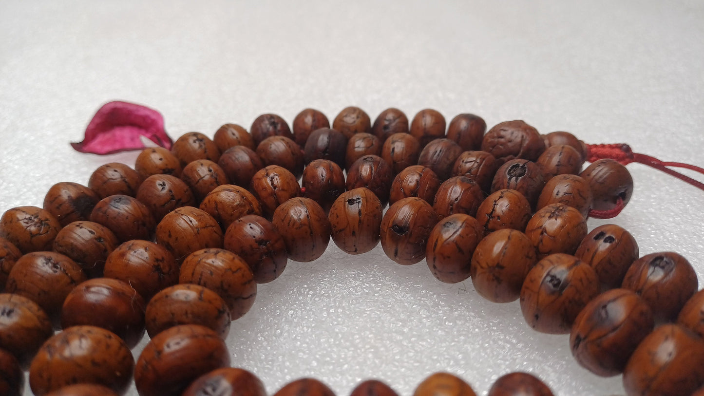 12mm 108 Genuine Vintage Old Darked Phoenix One Eye Bodhi Seeds Mala,Old Buddhist Prayer Mala,Tibetan Bodhi Beads,Nepali Bodhi Japa Rosary