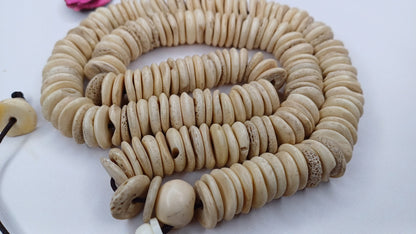 108 12mm Old Vintage Gandhara Tantrik Hand-carved Original Yak Bone Tibetan Buddhist Prayer Beads Mala,Disk Shaped Yak Kapala Bone Rosary