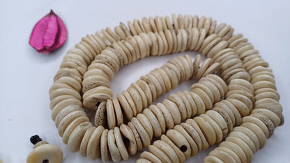 108 12mm Old Vintage Gandhara Tantrik Hand-carved Original Yak Bone Tibetan Buddhist Prayer Beads Mala,Disk Shaped Yak Kapala Bone Rosary