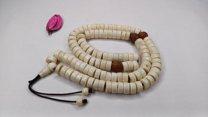 108 Handcarved Original Tibetan Yak Bone/Bodhi Beads Meditation Mala,Disc Shaped Ethnic Bone Jewellery,Tibetan Buddhist Prayer Bone Rosary