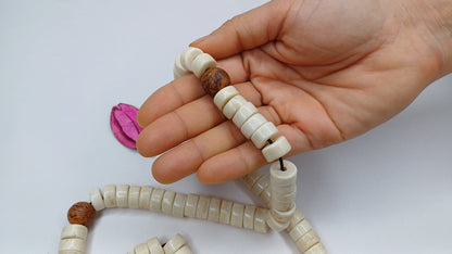 108 Handcarved Original Tibetan Yak Bone/Bodhi Beads Meditation Mala,Disc Shaped Ethnic Bone Jewellery,Tibetan Buddhist Prayer Bone Rosary