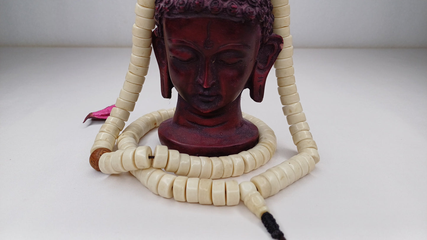 108 Handcarved Original Tibetan Yak Bone/Bodhi Beads Meditation Mala,Disc Shaped Ethnic Bone Jewellery,Tibetan Buddhist Prayer Bone Rosary