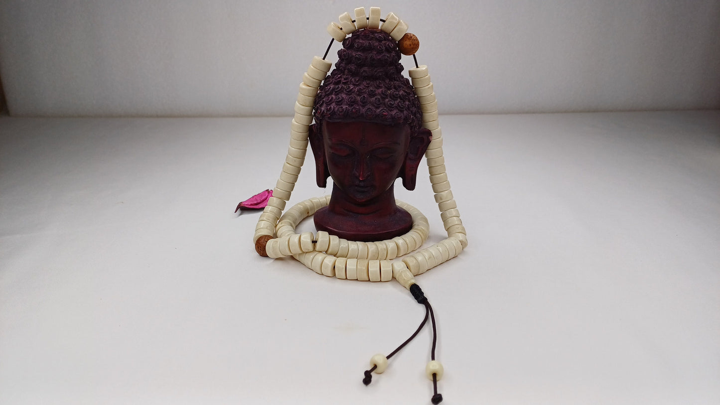 108 Handcarved Original Tibetan Yak Bone/Bodhi Beads Meditation Mala,Disc Shaped Ethnic Bone Jewellery,Tibetan Buddhist Prayer Bone Rosary