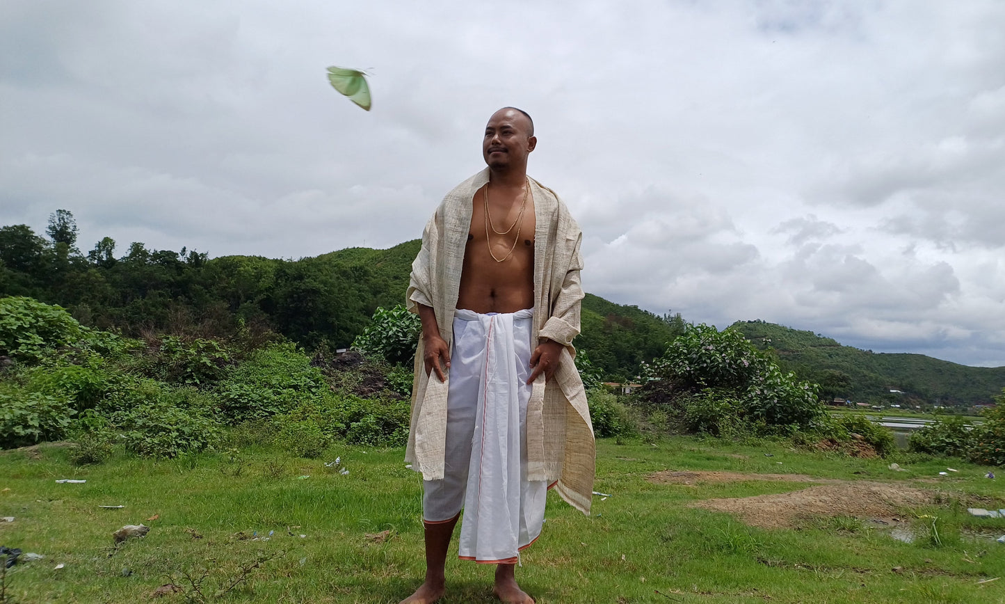 PEACE SILK Traditional Handspun/Handwoven Non-Violent Pure Raw Eri Silk Meditation Shawl/Scarf,Ethical Silk Tantrik Buddhist Prayer Wrap/Zen