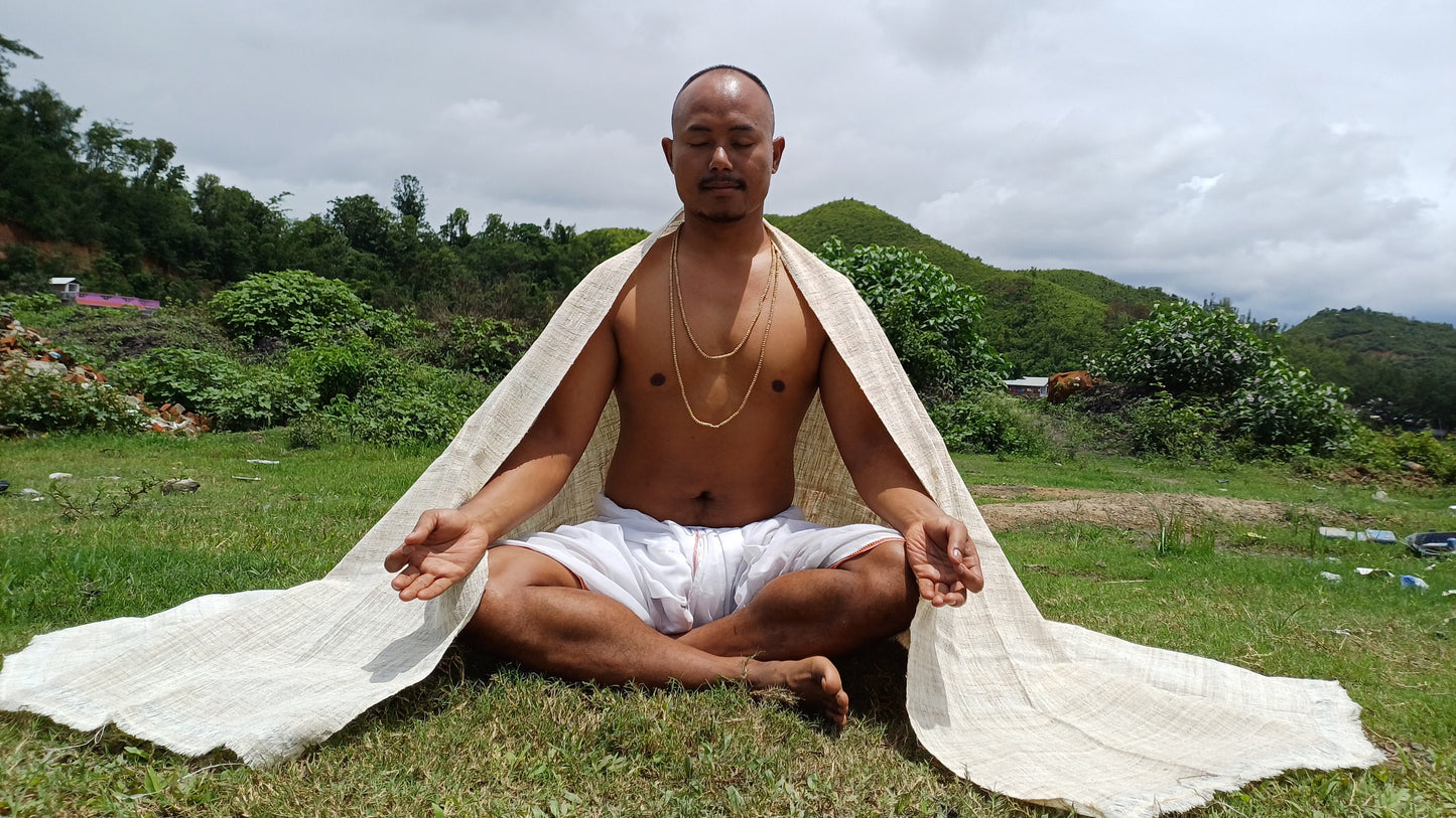 PEACE SILK Traditional Handspun/Handwoven Non-Violent Pure Raw Eri Silk Meditation Shawl/Scarf,Ethical Silk Tantrik Buddhist Prayer Wrap/Zen