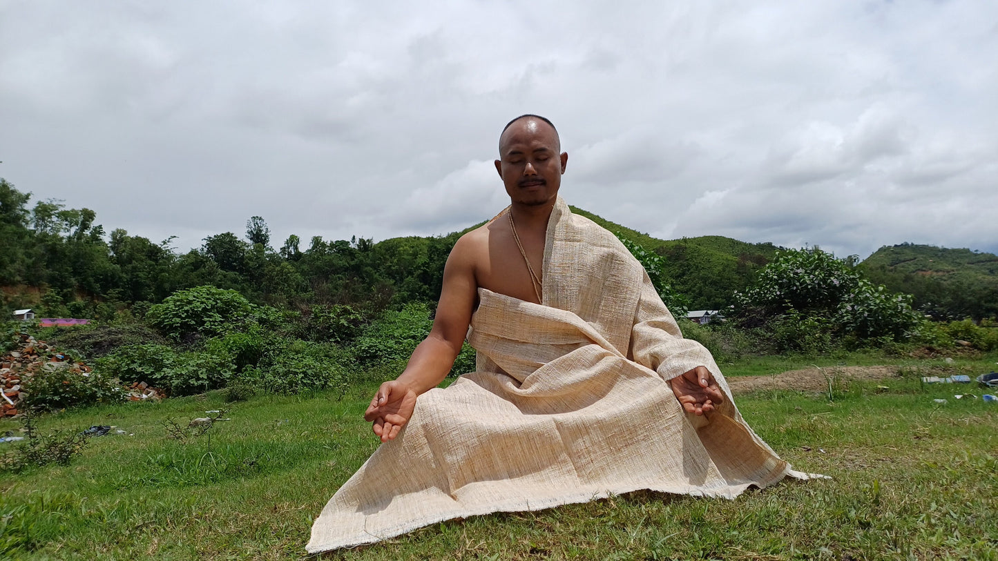 PEACE SILK Traditional Handspun And Handwoven Non-Violent Pure Raw Eri Silk Meditation Shawl/Scarf,Ethical Silk Tantrik Buddhist Prayer Wrap
