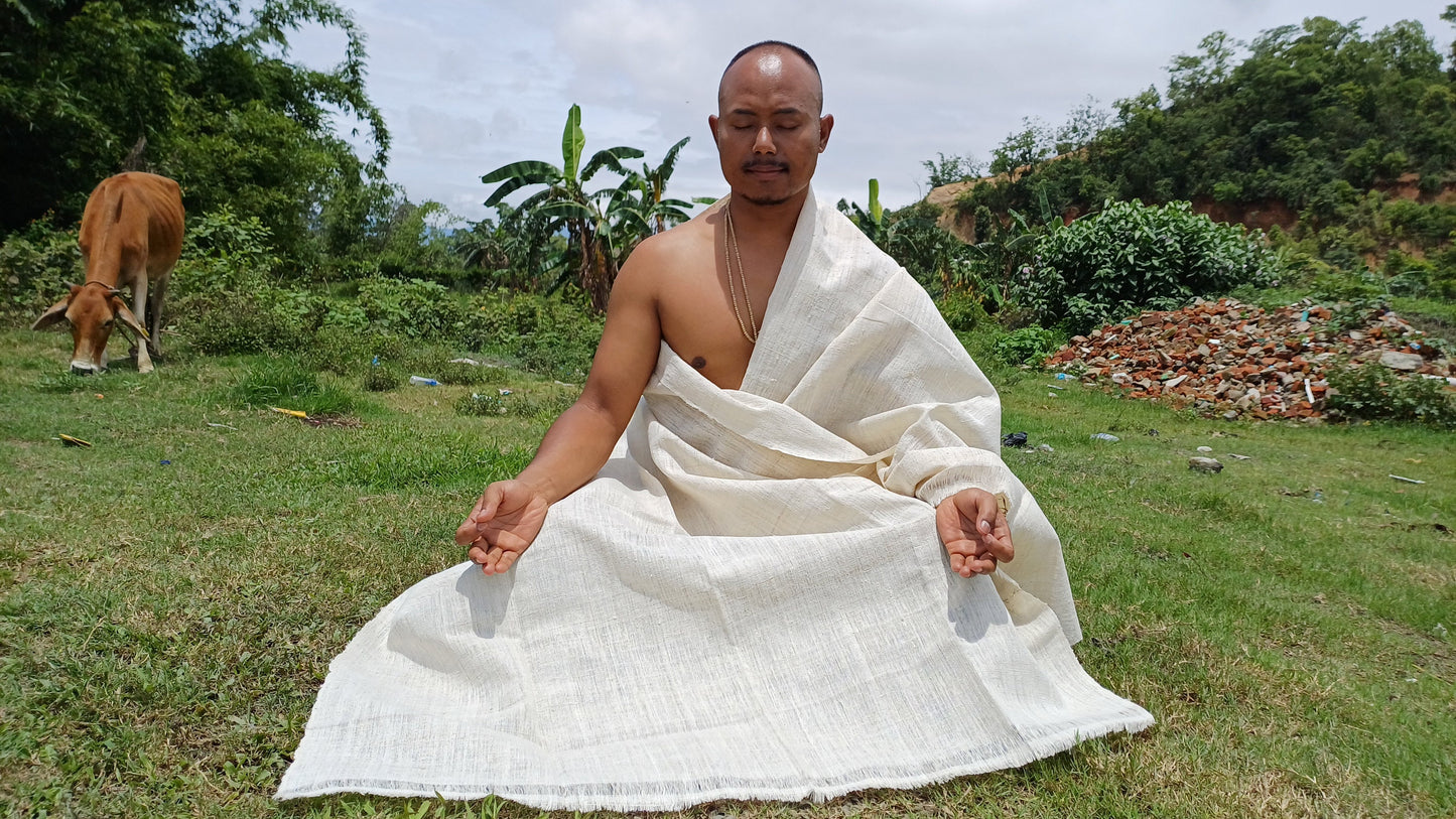 SRI Traditional Handspun/Handwoven Non-Violent Pure Raw Eri Silk Meditation Shawl,Peace Silk Scarf,Ethical Silk Tantrik Buddhist Prayer Wrap