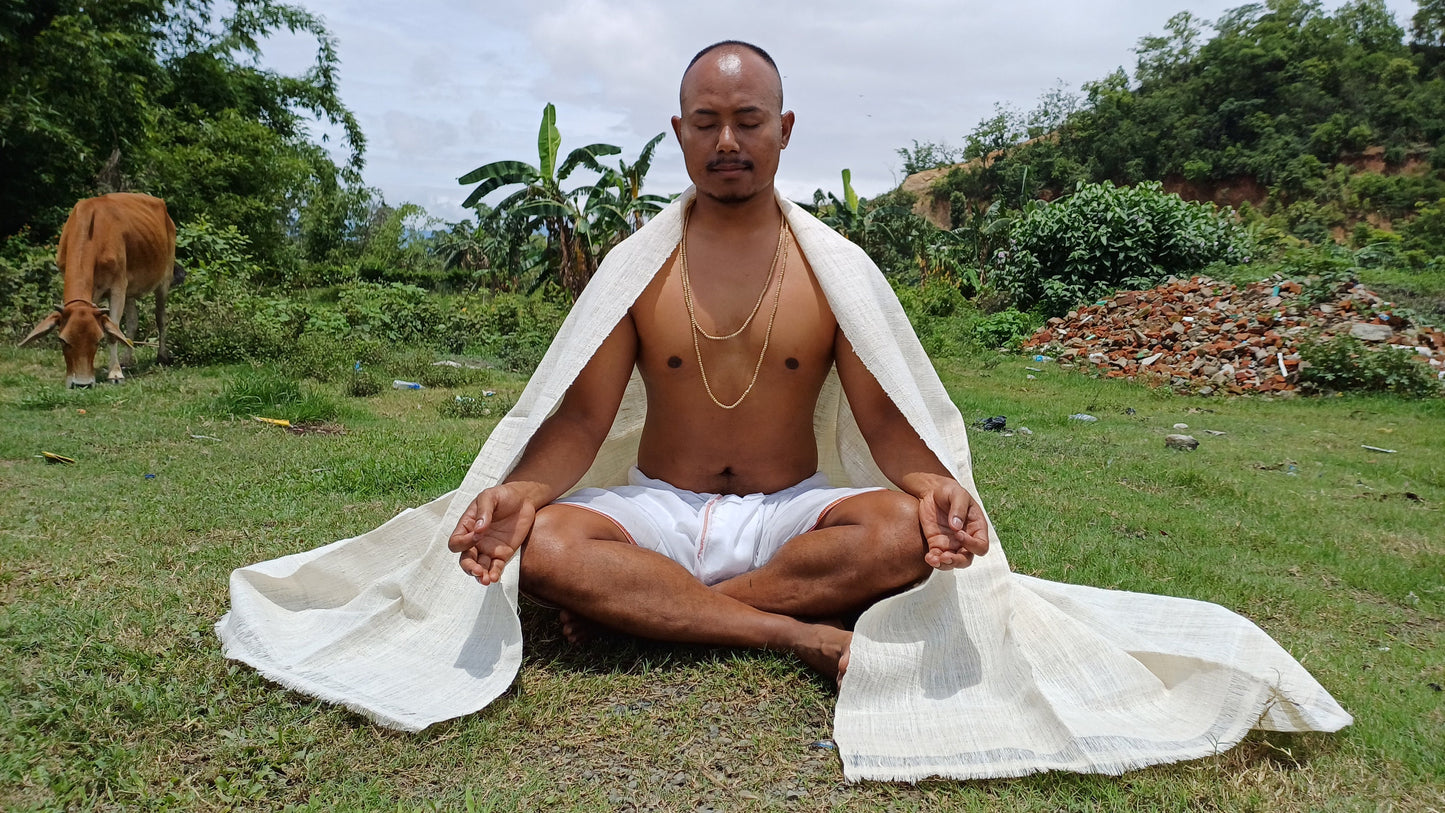 SRI Traditional Handspun/Handwoven Non-Violent Pure Raw Eri Silk Meditation Shawl,Peace Silk Scarf,Ethical Silk Tantrik Buddhist Prayer Wrap