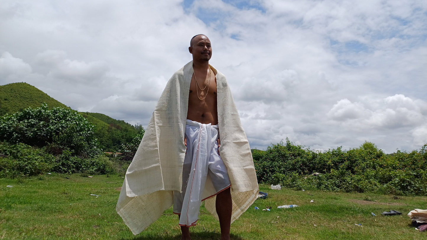 SRI Traditional Handspun/Handwoven Non-Violent Pure Raw Eri Silk Meditation Shawl,Peace Silk Scarf,Ethical Silk Tantrik Buddhist Prayer Wrap