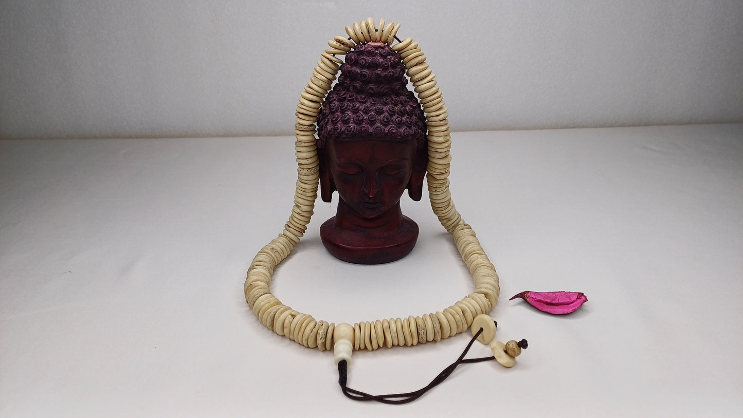 108 12mm Old Vintage Gandhara Tantrik Hand-carved Original Yak Bone Tibetan Buddhist Prayer Beads Mala,Disk Shaped Yak Kapala Bone Rosary