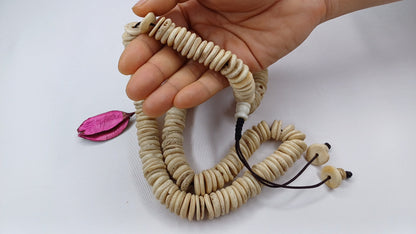 108 12mm Old Vintage Gandhara Tantrik Hand-carved Original Yak Bone Tibetan Buddhist Prayer Beads Mala,Disk Shaped Yak Kapala Bone Rosary