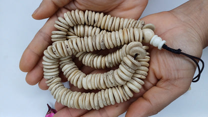 108 12mm Old Vintage Gandhara Tantrik Hand-carved Original Yak Bone Tibetan Buddhist Prayer Beads Mala,Disk Shaped Yak Kapala Bone Rosary