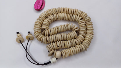 108 12mm Old Vintage Gandhara Tantrik Hand-carved Original Yak Bone Tibetan Buddhist Prayer Beads Mala,Disk Shaped Yak Kapala Bone Rosary