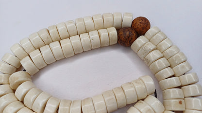 108 Handcarved Original Tibetan Yak Bone/Bodhi Beads Meditation Mala,Disc Shaped Ethnic Bone Jewellery,Tibetan Buddhist Prayer Bone Rosary