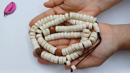 108 Handcarved Original Tibetan Yak Bone/Bodhi Beads Meditation Mala,Disc Shaped Ethnic Bone Jewellery,Tibetan Buddhist Prayer Bone Rosary