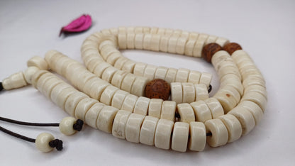 108 Handcarved Original Tibetan Yak Bone/Bodhi Beads Meditation Mala,Disc Shaped Ethnic Bone Jewellery,Tibetan Buddhist Prayer Bone Rosary