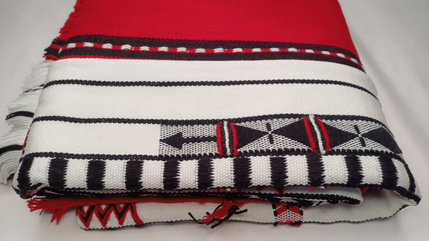 Large Thick Handwoven Black/Red/White Naga Tribe Traditional Blanket,Ethnic Sofa Throw,Native Indian Cloth,Naga Tribe Shawl,Tribal WallDecor