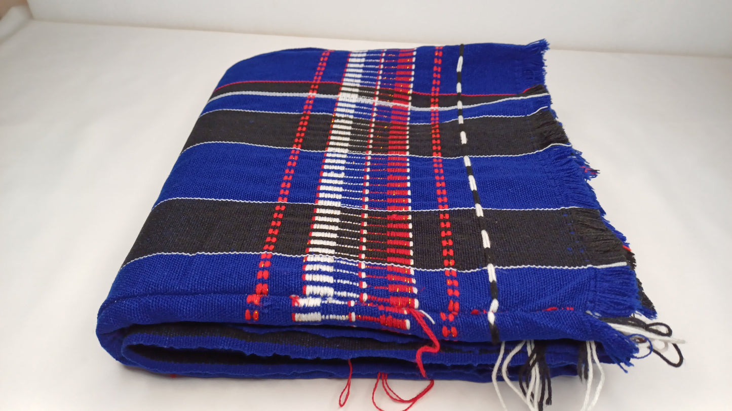 Large Thick Handwoven Black And Blue Naga Tribe Traditional Blanket,Ethnic Sofa Throw,Native Indian Cloth,Naga Tribe Shawl,Tribal Wall Decor