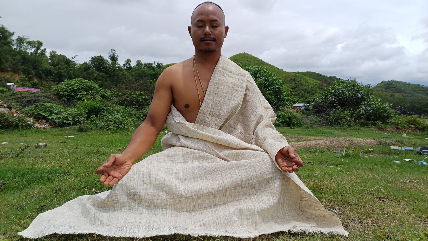 PEACE SILK Traditional Handspun/Handwoven Non-Violent Pure Raw Eri Silk Meditation Shawl/Scarf,Ethical Silk Tantrik Buddhist Prayer Wrap/Zen