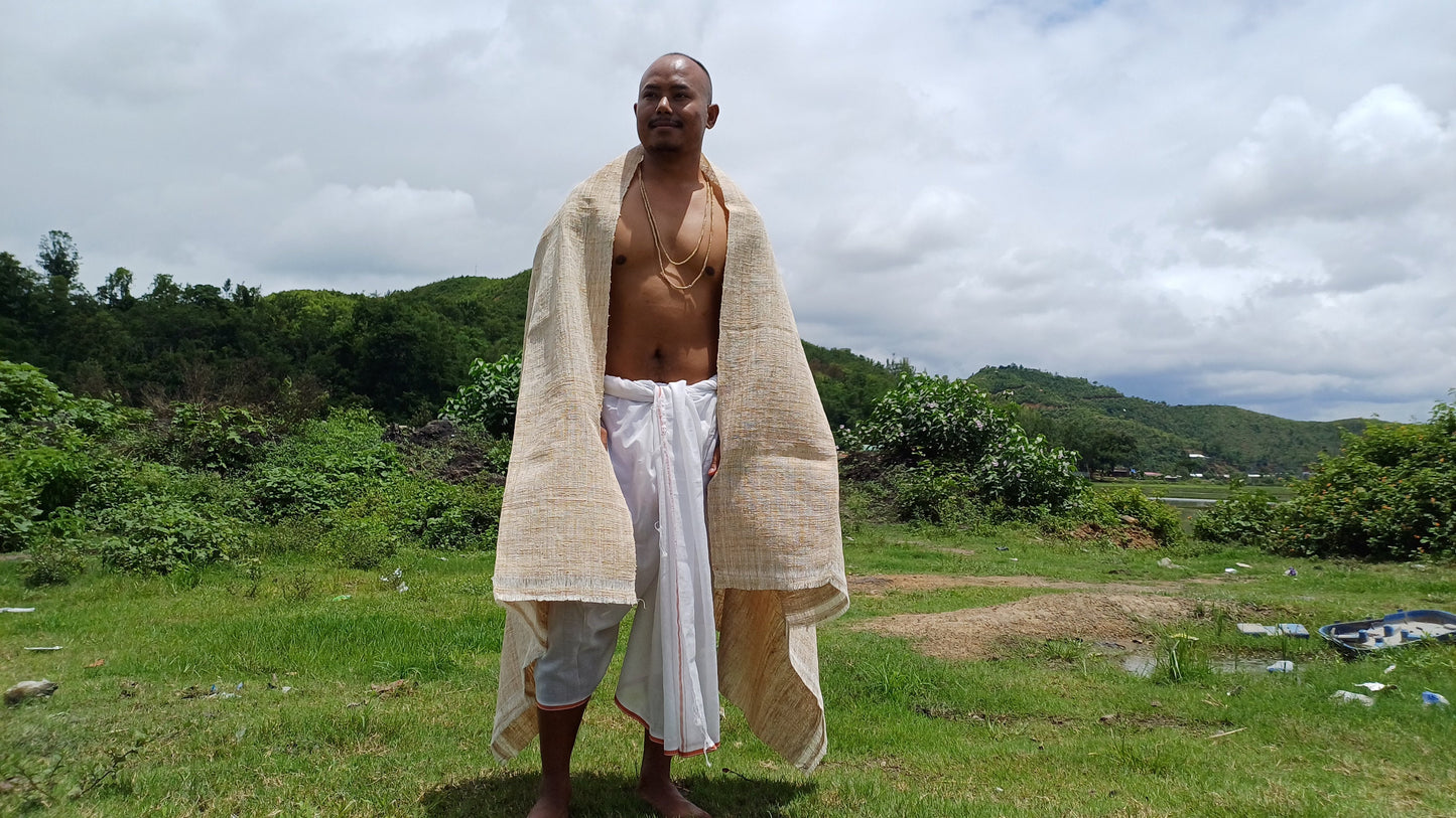 PEACE SILK Traditional Handspun And Handwoven Non-Violent Pure Raw Eri Silk Meditation Shawl/Scarf,Ethical Silk Tantrik Buddhist Prayer Wrap