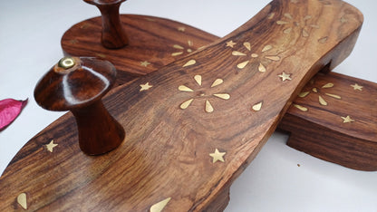Himalayan"Yogis"Handcrafted Traditional Wooden Slippers for Meditation and Yoga, Unique Carved Wooden Charan Paduka with Brass Designed
