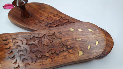 Himalayan"Yogis"Handcrafted Traditional Wooden Slippers,Unique Carved Design , Wooden Charan Paduka with Brass Designed