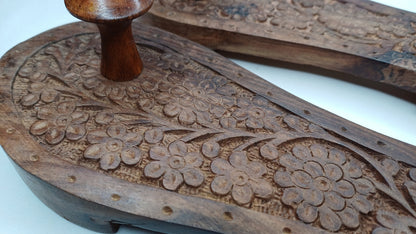 Himalayan"Yogis"Handcrafted Traditional Wooden Slippers for Meditation and Yoga,Unique Carved Wooden Charan Paduka with Floral Designed
