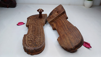 Traditional Himalayan"Yogis" Handcrafted Wooden Slippers for Meditation and Yoga,Unique Carved Wooden Charan Paduka with Floral Designed