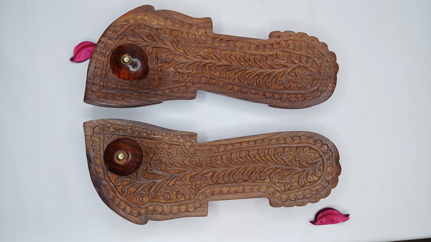 Traditional Himalayan"Yogis" Handcrafted Wooden Slippers for Meditation and Yoga,Unique Carved Wooden Charan Paduka with Floral Designed