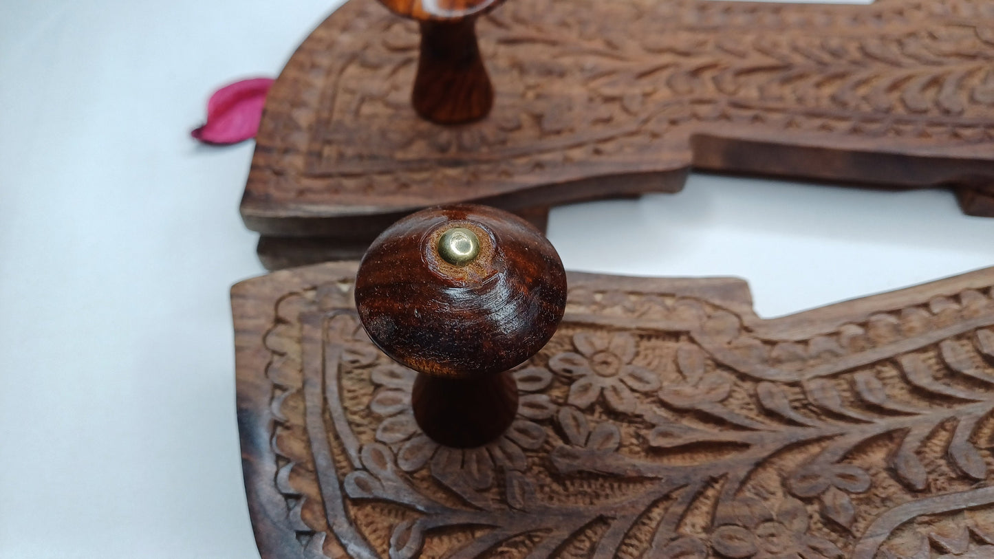 Traditional Himalayan"Yogis" Handcrafted Wooden Slippers for Meditation and Yoga,Unique Carved Wooden Charan Paduka with Floral Designed