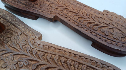 Traditional Himalayan"Yogis" Handcrafted Wooden Slippers for Meditation and Yoga,Unique Carved Wooden Charan Paduka with Floral Designed