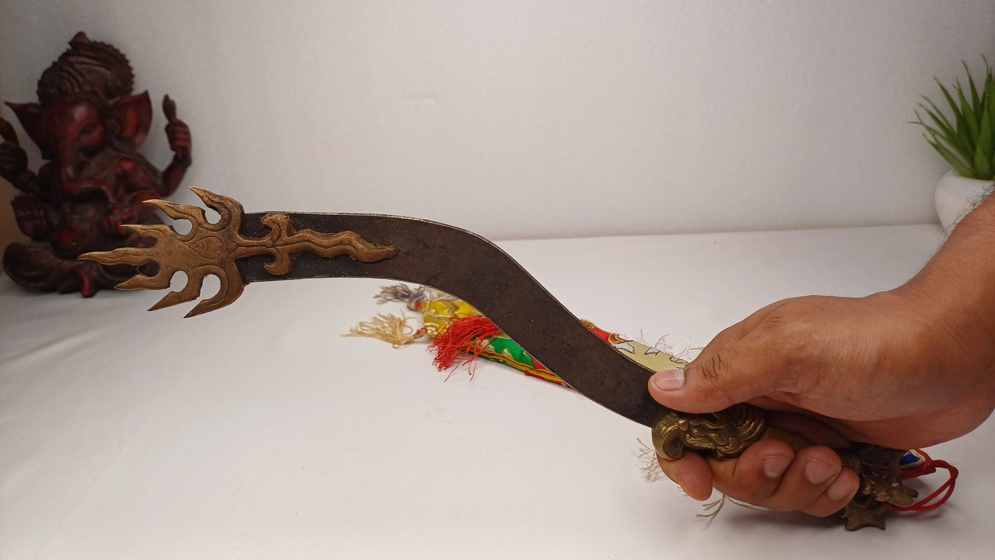 Antique Rare Buddhist Iron Wisdom Fire Ceremonial Vajra Kartika Sword,Sacred Buddhist Kartika Blade,Tantric Buddhist KnifeBuddhist Artifact
