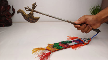 Antique Rare Authentic Buddhist Ritual Wand Khatvanga Axe With Vajra Dorje Top,Sacred Tibetan Tantric Khatvanga Ceremonial  Weapon Blade
