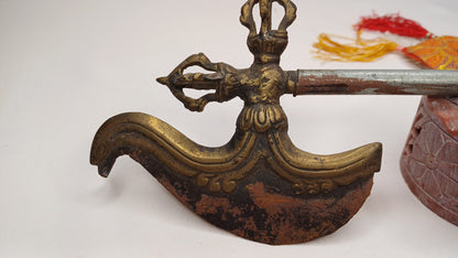 Antique Rare Authentic Buddhist Ritual Wand Khatvanga Axe With Vajra Dorje Top,Sacred Tibetan Tantric Khatvanga Ceremonial  Weapon Blade