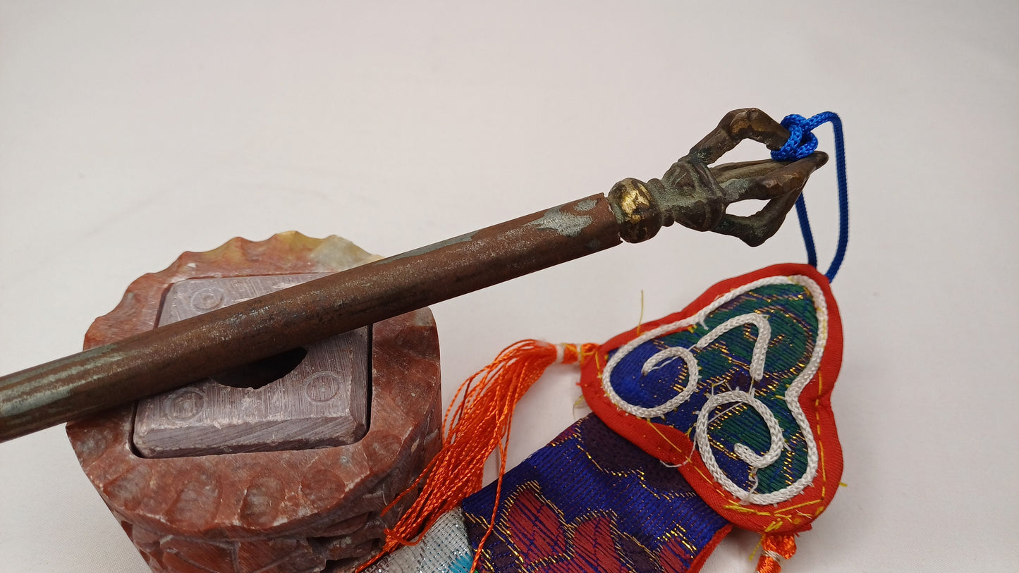 Antique Rare Authentic Buddhist Ritual Wand Khatvanga Axe With Vajra Dorje Top,Sacred Tibetan Tantric Khatvanga Ceremonial  Weapon Blade