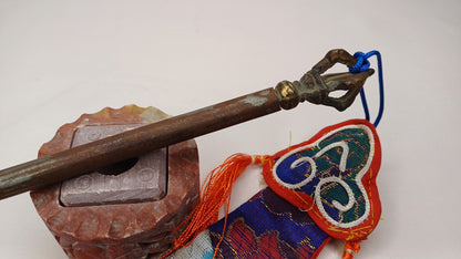 Antique Rare Authentic Buddhist Ritual Wand Khatvanga Axe With Vajra Dorje Top,Sacred Tibetan Tantric Khatvanga Ceremonial  Weapon Blade