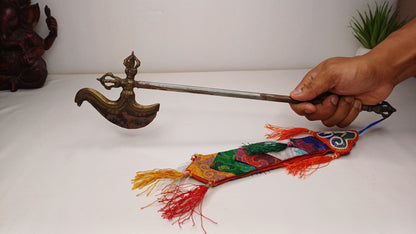 Antique Rare Authentic Buddhist Ritual Wand Khatvanga Axe With Vajra Dorje Top,Sacred Tibetan Tantric Khatvanga Ceremonial  Weapon Blade