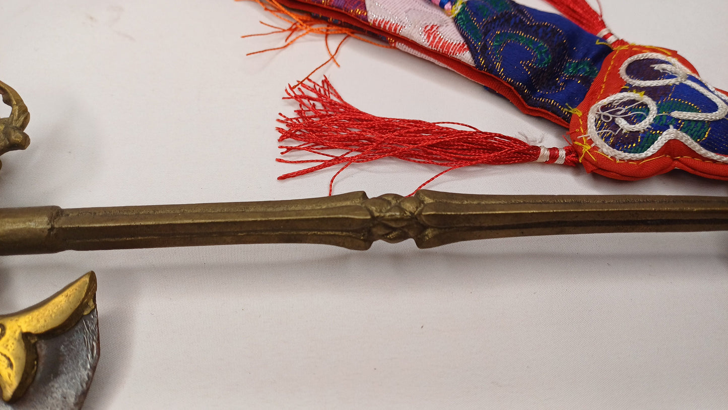 Antique Rare Authentic Handmade  Tibetan Buddhist Ritual Brass Prashu Vajra Dorje Axe,Sacred Tibetan Tantric  Ceremonial  Weapon Blade