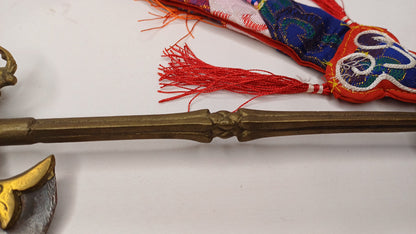 Antique Rare Authentic Handmade  Tibetan Buddhist Ritual Brass Prashu Vajra Dorje Axe,Sacred Tibetan Tantric  Ceremonial  Weapon Blade
