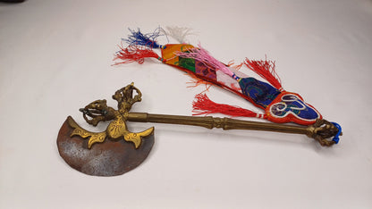 Antique Rare Authentic Handmade  Tibetan Buddhist Ritual Brass Prashu Vajra Dorje Axe,Sacred Tibetan Tantric  Ceremonial  Weapon Blade