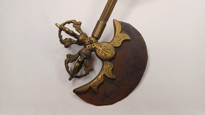 Antique Rare Authentic Handmade  Tibetan Buddhist Ritual Brass Prashu Vajra Dorje Axe,Sacred Tibetan Tantric  Ceremonial  Weapon Blade