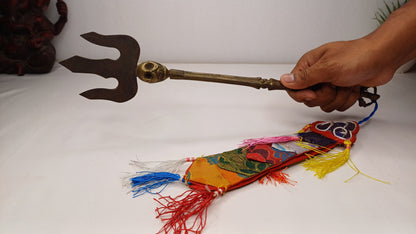 Vintage Rare Authentic Handcrafted Tibetan Buddhist Ritual Vajra Magical Khatvanga Trishul,Sacred Tantric Ceremonial Ritual Staff Weapon