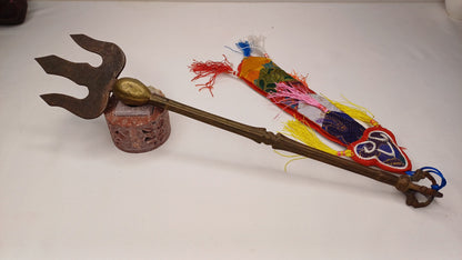 Vintage Rare Authentic Handcrafted Tibetan Buddhist Ritual Vajra Magical Khatvanga Trishul,Sacred Tantric Ceremonial Ritual Staff Weapon
